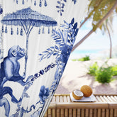 Kate McEnroe New York Chinoiserie Jungle Botanical Toile Window Curtains, Blue, White Chinoiserie Floral Curtain Panels, Country Farmhouse Decor - 122581123Window CurtainsW3D - MON - OYB - SH4