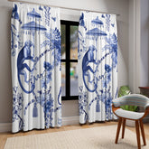 Kate McEnroe New York Chinoiserie Jungle Botanical Toile Window Curtains, Blue, White Chinoiserie Floral Curtain Panels, Country Farmhouse Decor - 122581123Window CurtainsW3D - MON - OYB - SH4