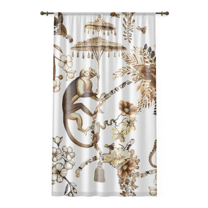 Kate McEnroe New York Chinoiserie Jungle Botanical Toile Window Curtains, Brown, White Chinoiserie Floral Curtain Panels, Country Farmhouse Decor - 122681123Window CurtainsW3D - MON - OBN - SH5