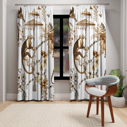 Kate McEnroe New York Chinoiserie Jungle Botanical Toile Window Curtains, Brown, White Chinoiserie Floral Curtain Panels, Country Farmhouse Decor - 122681123Window CurtainsW3D - MON - OBN - SH5