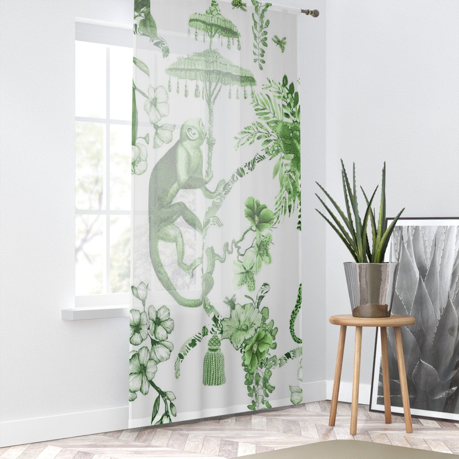 Kate McEnroe New York Chinoiserie Jungle Botanical Toile Window Curtains, Green, White Chinoiserie Floral Curtain Panels, Country Farmhouse Decor - 122481123 Window Curtains