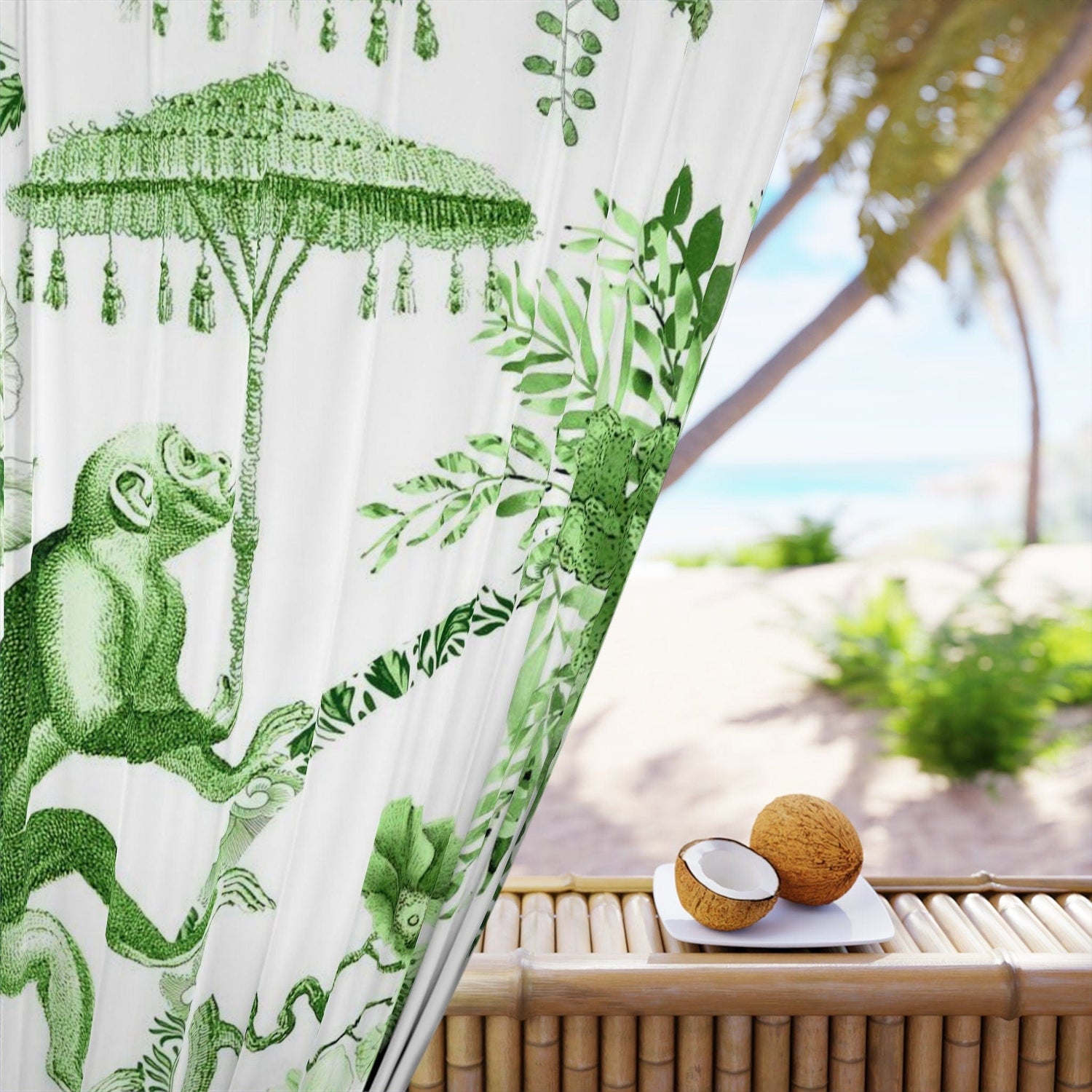 Kate McEnroe New York Chinoiserie Jungle Botanical Toile Window Curtains, Green, White Chinoiserie Floral Curtain Panels, Country Farmhouse Decor - 122481123Window CurtainsW3D - MON - OYG - SH3