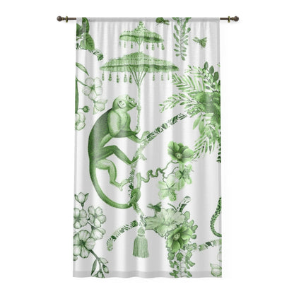 Kate McEnroe New York Chinoiserie Jungle Botanical Toile Window Curtains, Green, White Chinoiserie Floral Curtain Panels, Country Farmhouse Decor - 122481123Window CurtainsW3D - MON - OYG - SH3