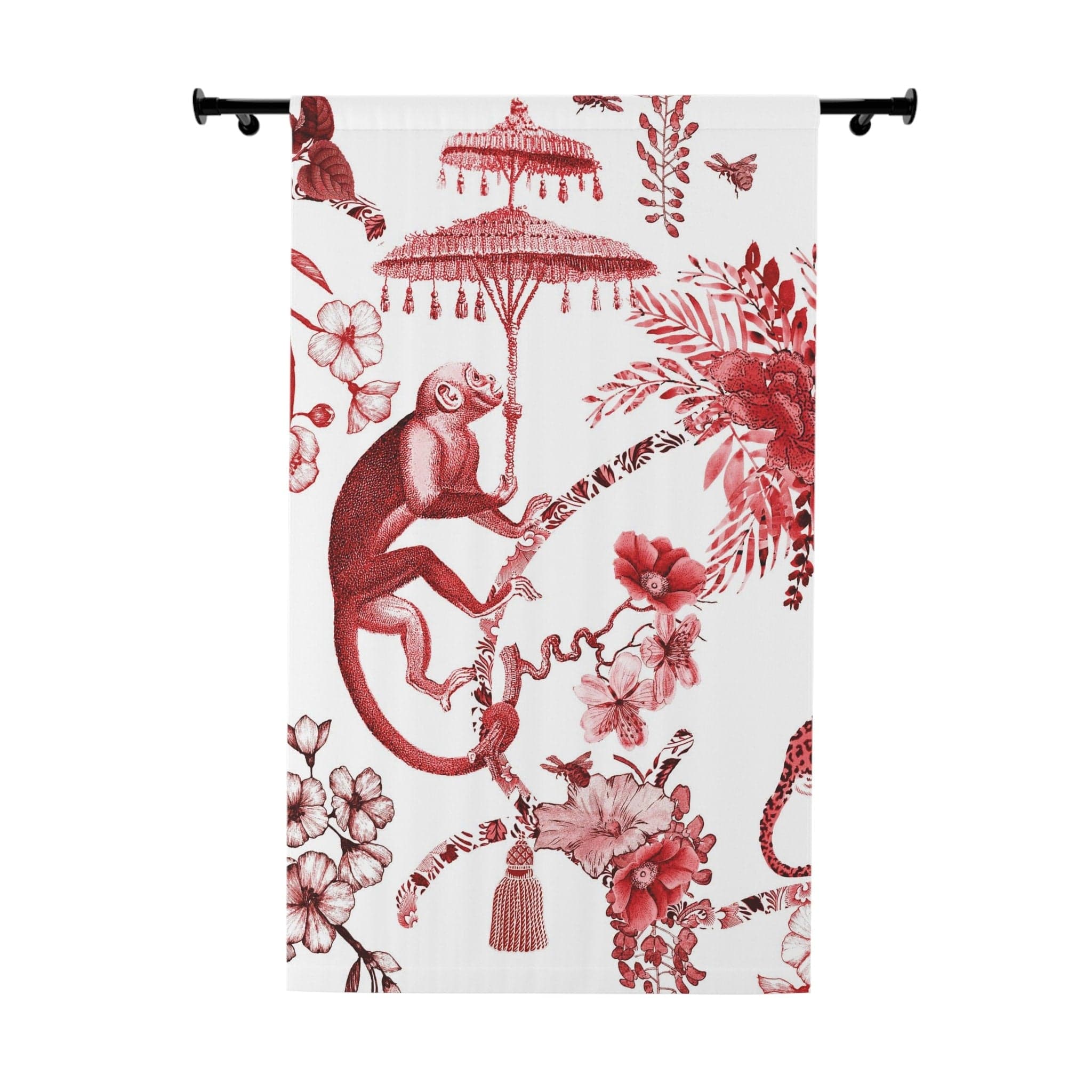 Kate McEnroe New York Chinoiserie Jungle Botanical Toile Window Curtains, Red, White Chinoiserie Floral Drapes, Country Farmhouse Decor - 131482623 Window Curtains