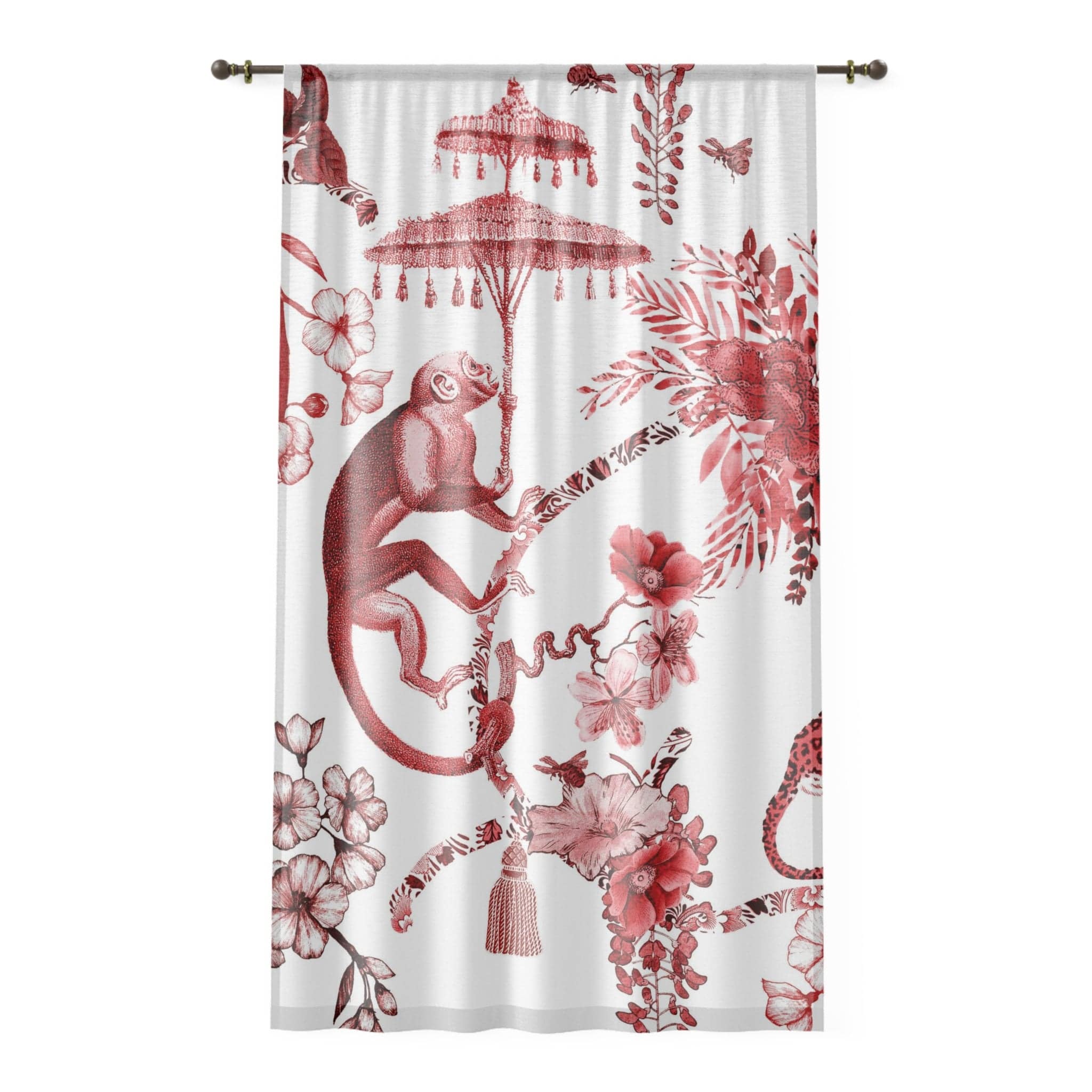 Kate McEnroe New York Chinoiserie Jungle Botanical Toile Window Curtains, Red, White Chinoiserie Floral Drapes, Country Farmhouse Decor - 131482623Window CurtainsW3S - CHI - RED - SH1