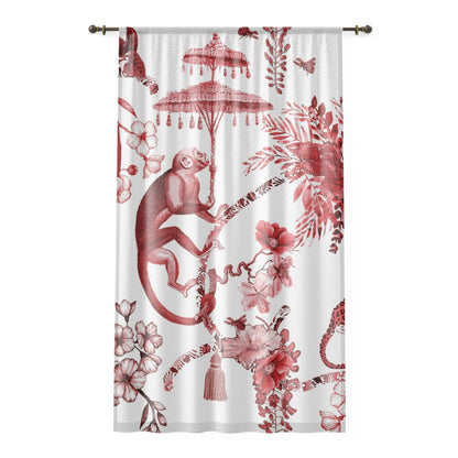 Kate McEnroe New York Chinoiserie Jungle Botanical Toile Window Curtains, Red, White Chinoiserie Floral Drapes, Country Farmhouse Decor - 131482623Window CurtainsW3S - CHI - RED - SH1