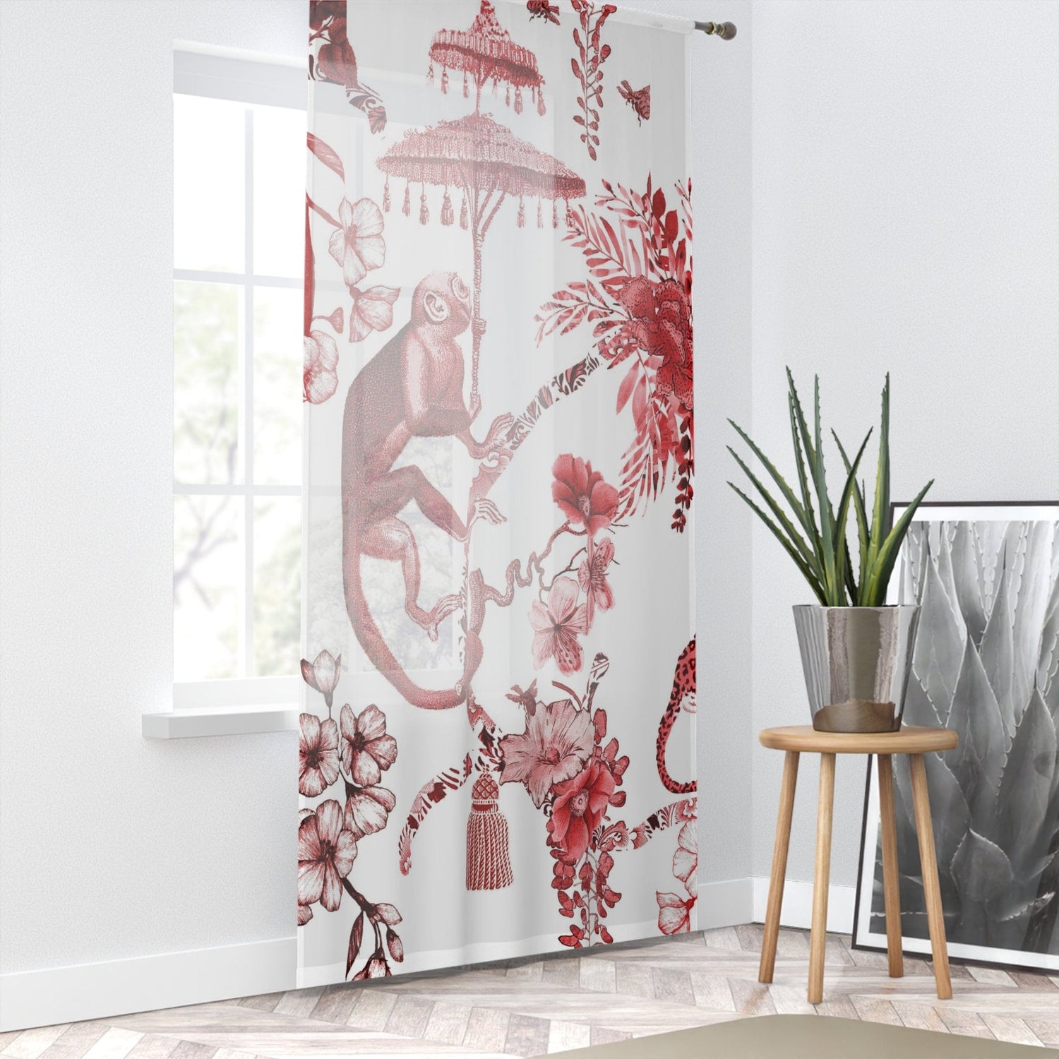 Kate McEnroe New York Chinoiserie Jungle Botanical Toile Window Curtains, Red, White Chinoiserie Floral Drapes, Country Farmhouse Decor - 131482623Window CurtainsW3S - CHI - RED - SH1