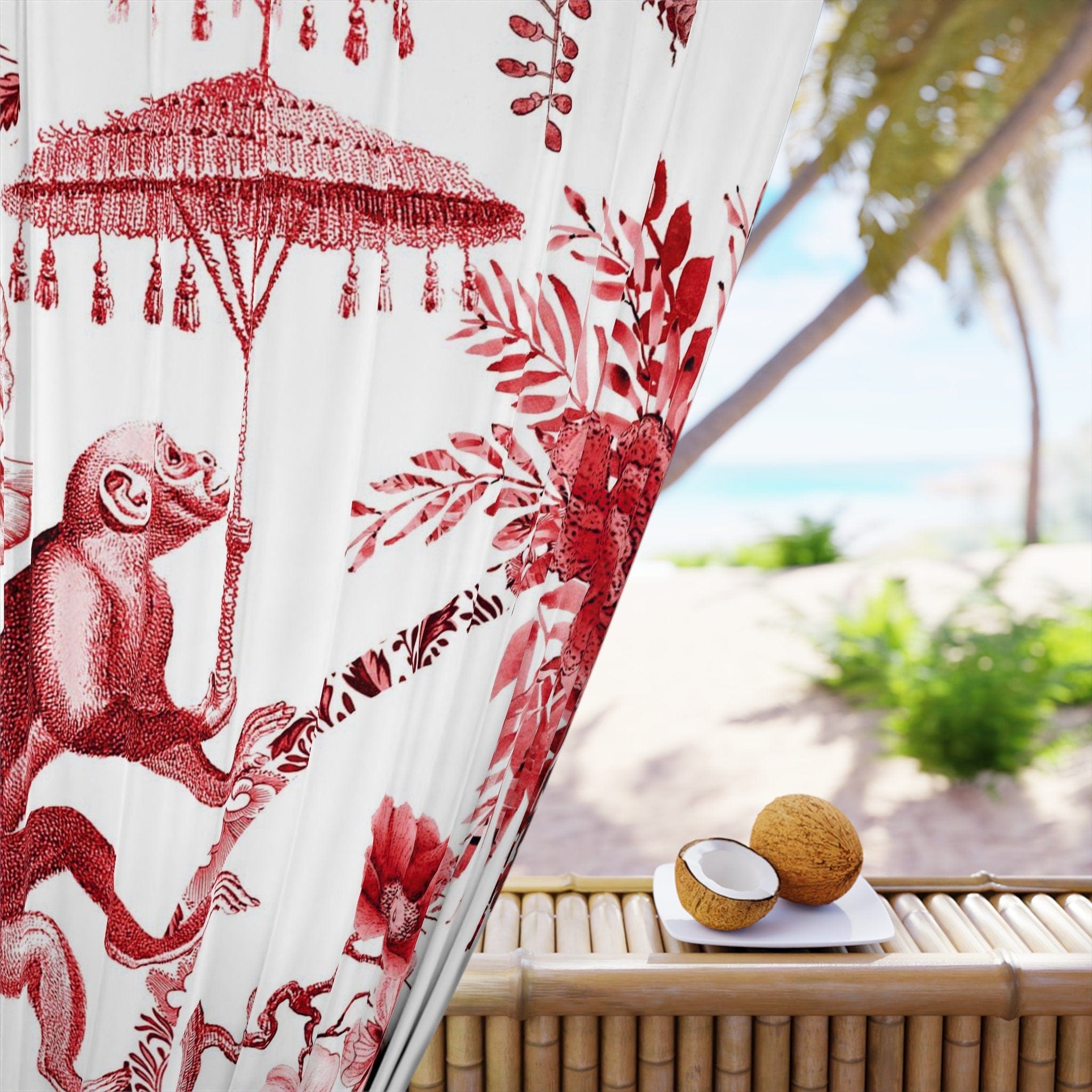 Kate McEnroe New York Chinoiserie Jungle Botanical Toile Window Curtains, Red, White Chinoiserie Floral Drapes, Country Farmhouse Decor - 131482623Window CurtainsW3S - CHI - RED - SH1