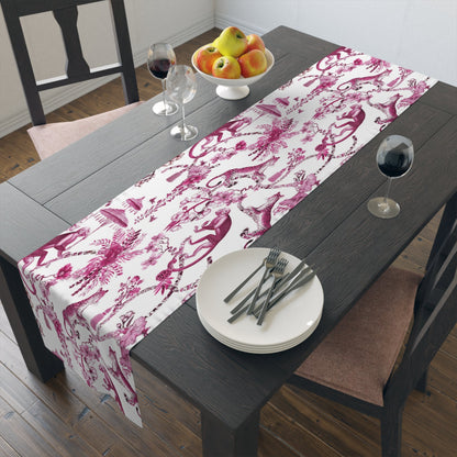 Kate McEnroe New York Chinoiserie Jungle Table Runner, Floral Pink, White Botanical Toile Country Farmhouse Table DecorTable Runners10865113506446422313