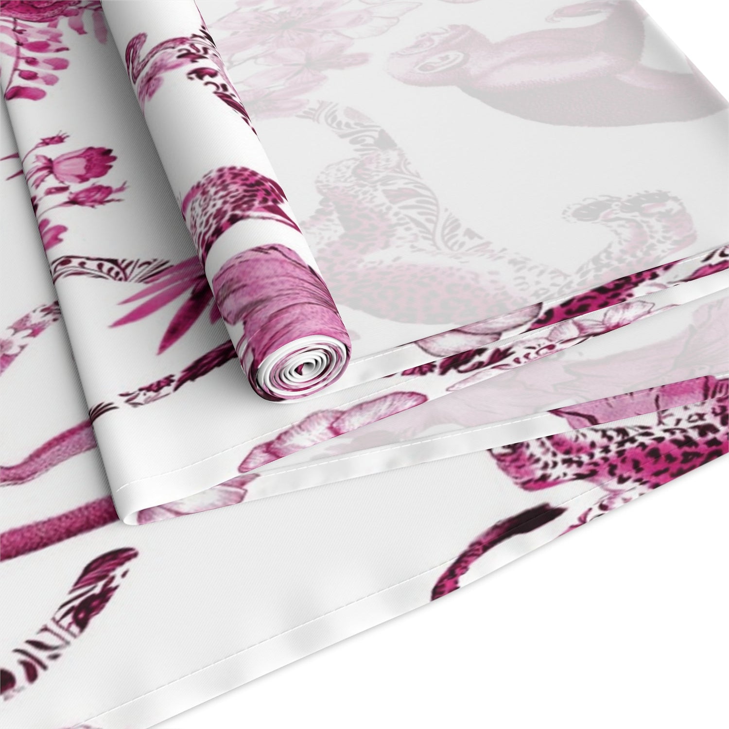 Kate McEnroe New York Chinoiserie Jungle Table Runner, Floral Pink, White Botanical Toile Country Farmhouse Table DecorTable Runners10865113506446422313