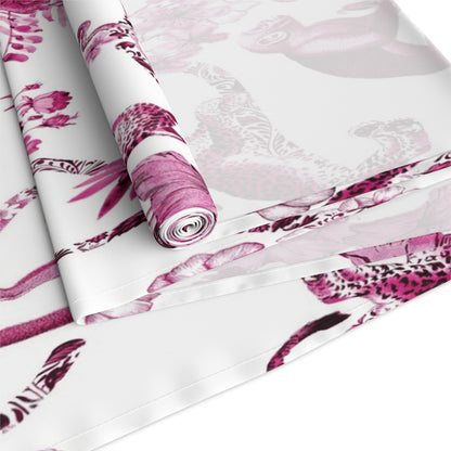 Kate McEnroe New York Chinoiserie Jungle Table Runner, Floral Pink, White Botanical Toile Country Farmhouse Table DecorTable Runners10865113506446422313