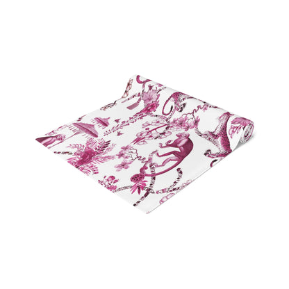 Kate McEnroe New York Chinoiserie Jungle Table Runner, Floral Pink, White Botanical Toile Country Farmhouse Table DecorTable Runners10865113506446422313
