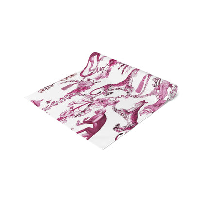 Kate McEnroe New York Chinoiserie Jungle Table Runner, Floral Pink, White Botanical Toile Country Farmhouse Table DecorTable Runners10865113506446422313