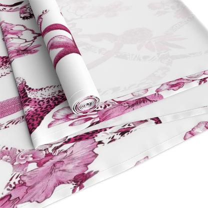 Kate McEnroe New York Chinoiserie Jungle Table Runner, Floral Pink, White Botanical Toile Country Farmhouse Table DecorTable Runners10865113506446422313