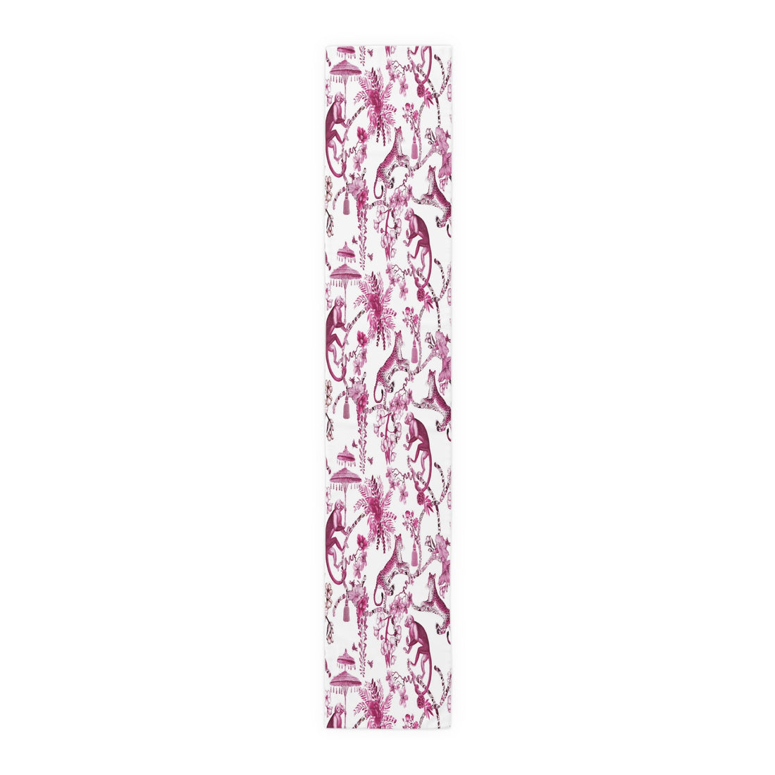 Kate McEnroe New York Chinoiserie Jungle Table Runner, Floral Pink, White Botanical Toile Country Farmhouse Table DecorTable Runners10865113506446422313