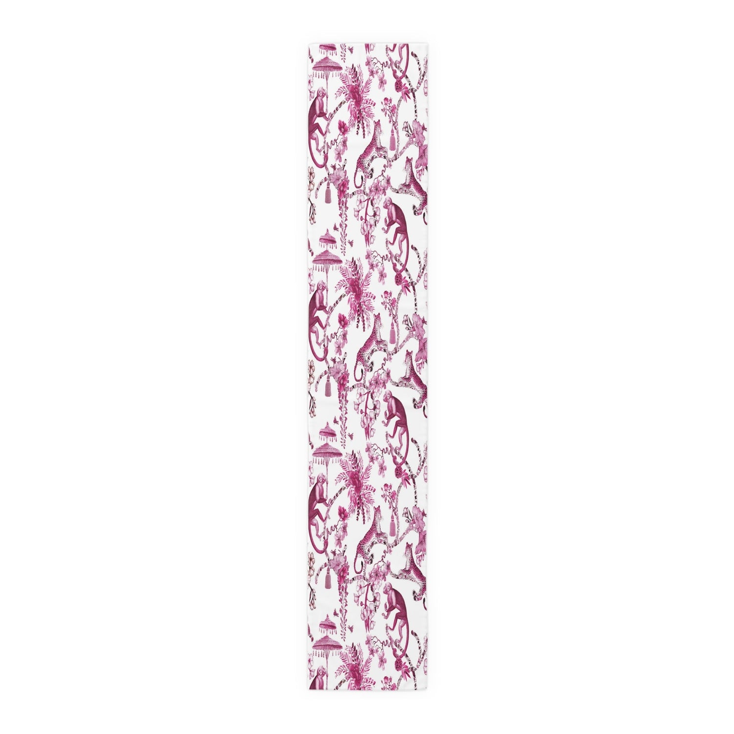 Kate McEnroe New York Chinoiserie Jungle Table Runner, Floral Pink, White Botanical Toile Country Farmhouse Table DecorTable Runners10865113506446422313