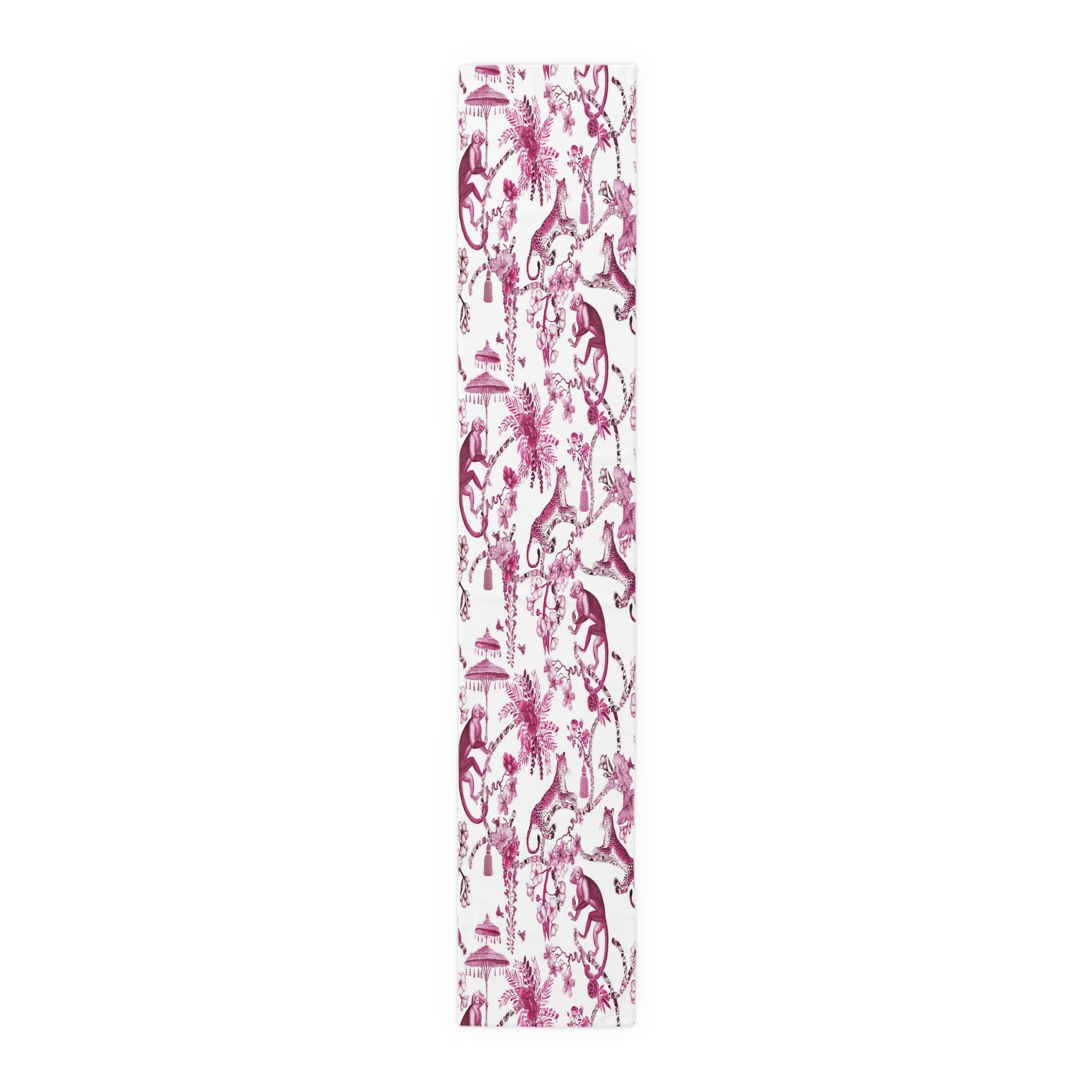 Kate McEnroe New York Chinoiserie Jungle Table Runner, Floral Pink, White Botanical Toile Country Farmhouse Table DecorTable Runners10865113506446422313