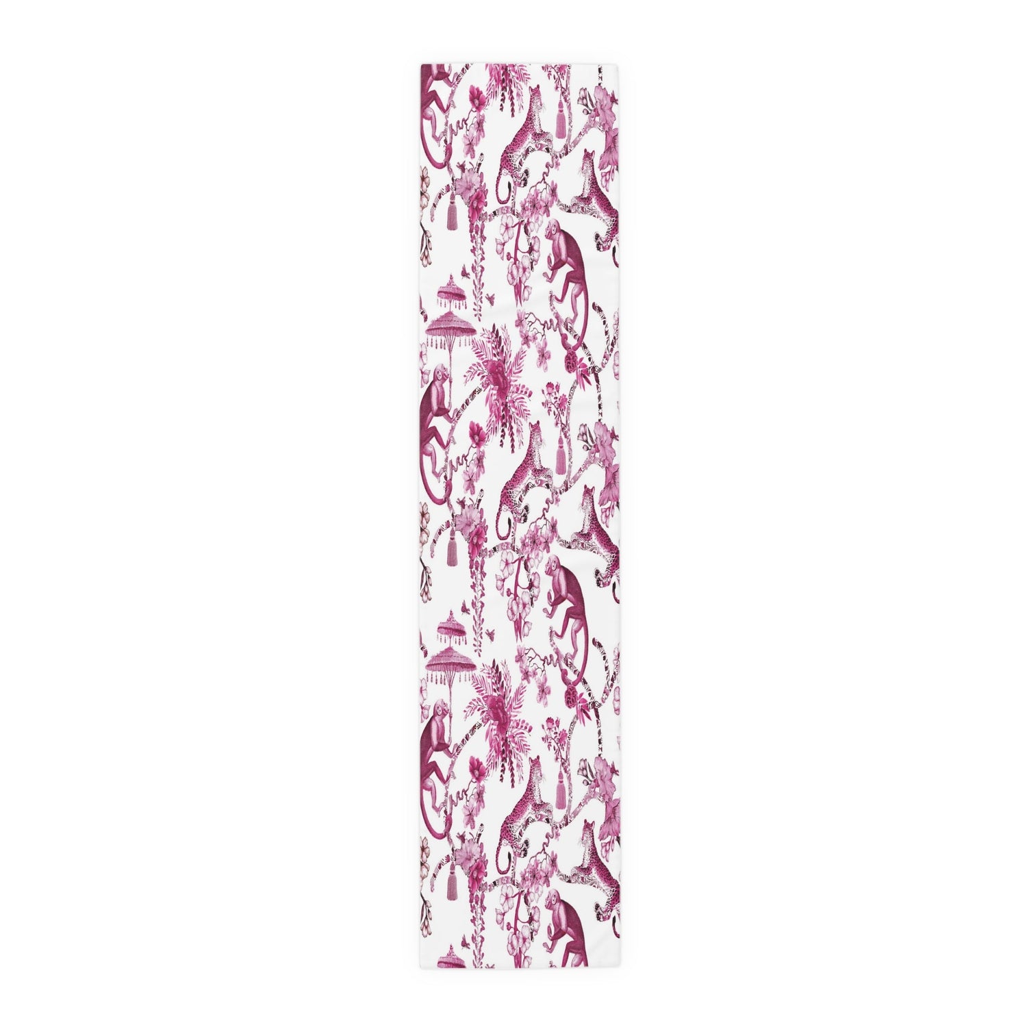 Kate McEnroe New York Chinoiserie Jungle Table Runner, Floral Pink, White Botanical Toile Country Farmhouse Table DecorTable Runners10865113506446422313