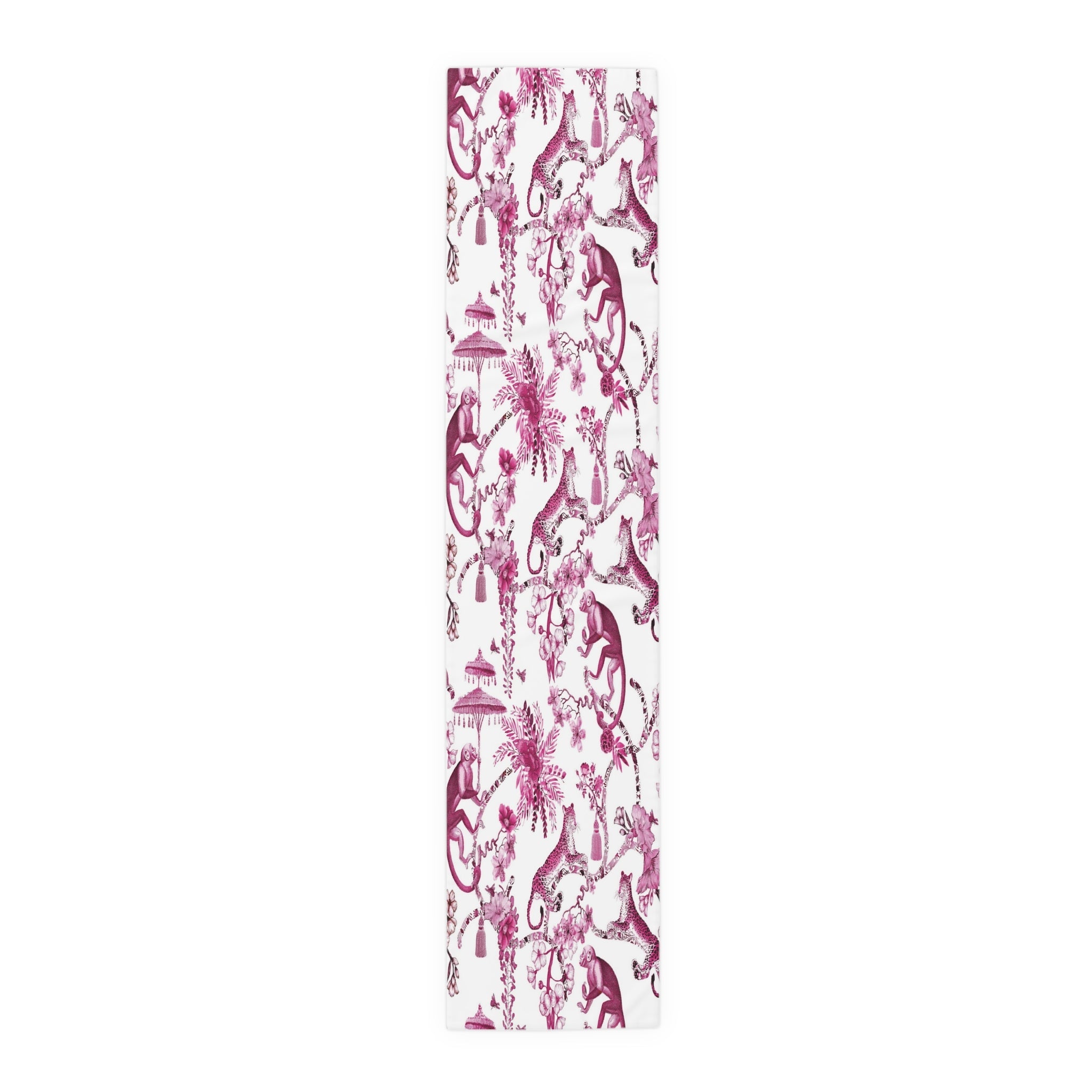 Kate McEnroe New York Chinoiserie Jungle Table Runner, Floral Pink, White Botanical Toile Country Farmhouse Table DecorTable Runners10865113506446422313