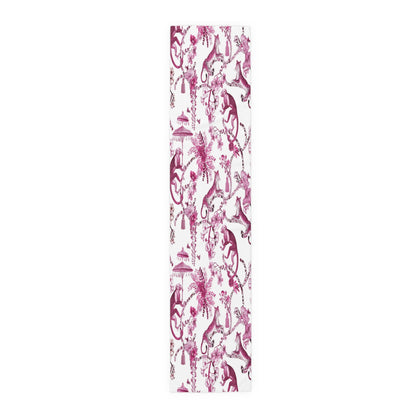 Kate McEnroe New York Chinoiserie Jungle Table Runner, Floral Pink, White Botanical Toile Country Farmhouse Table DecorTable Runners10865113506446422313
