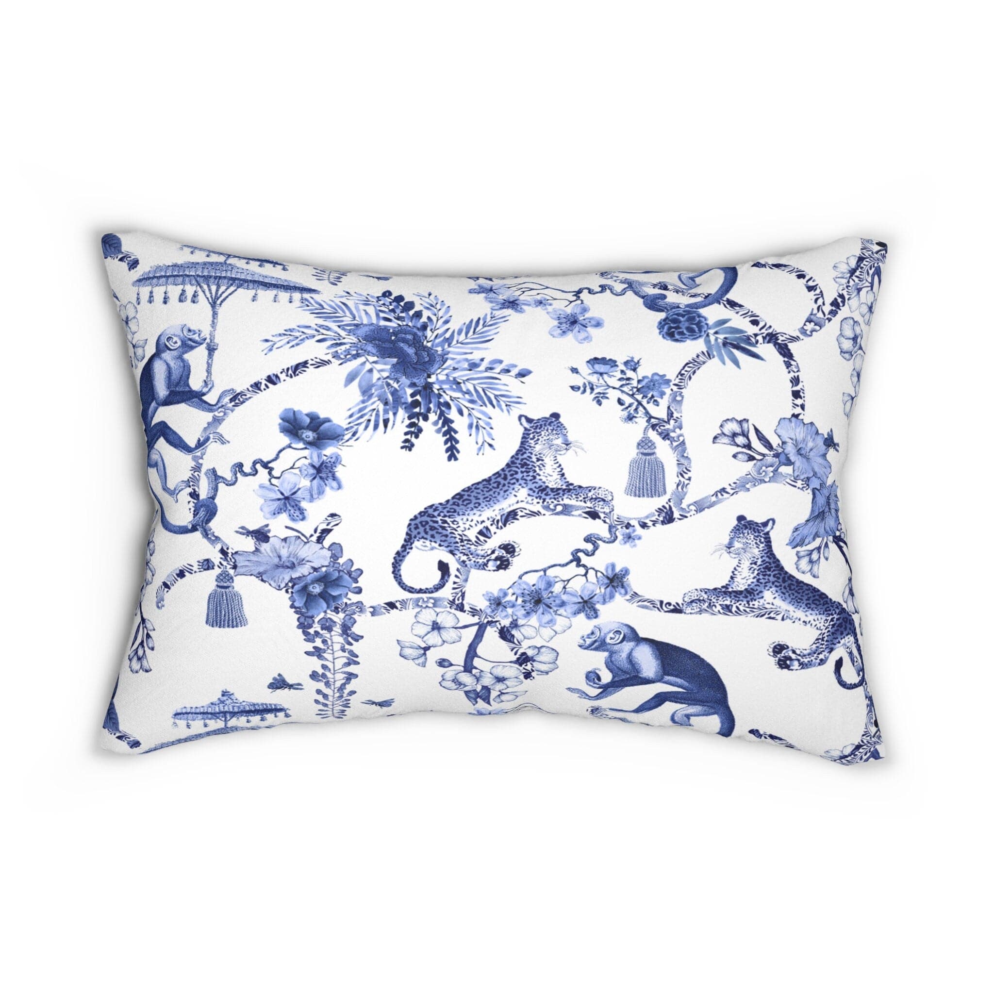 Kate McEnroe New York Chinoiserie Lumbar Pillow, Botanical Toile Bedding Collection, Floral Blue and White Chinoiserie Toile Throw Pillow with InsertThrow Pillows28157272031391349351