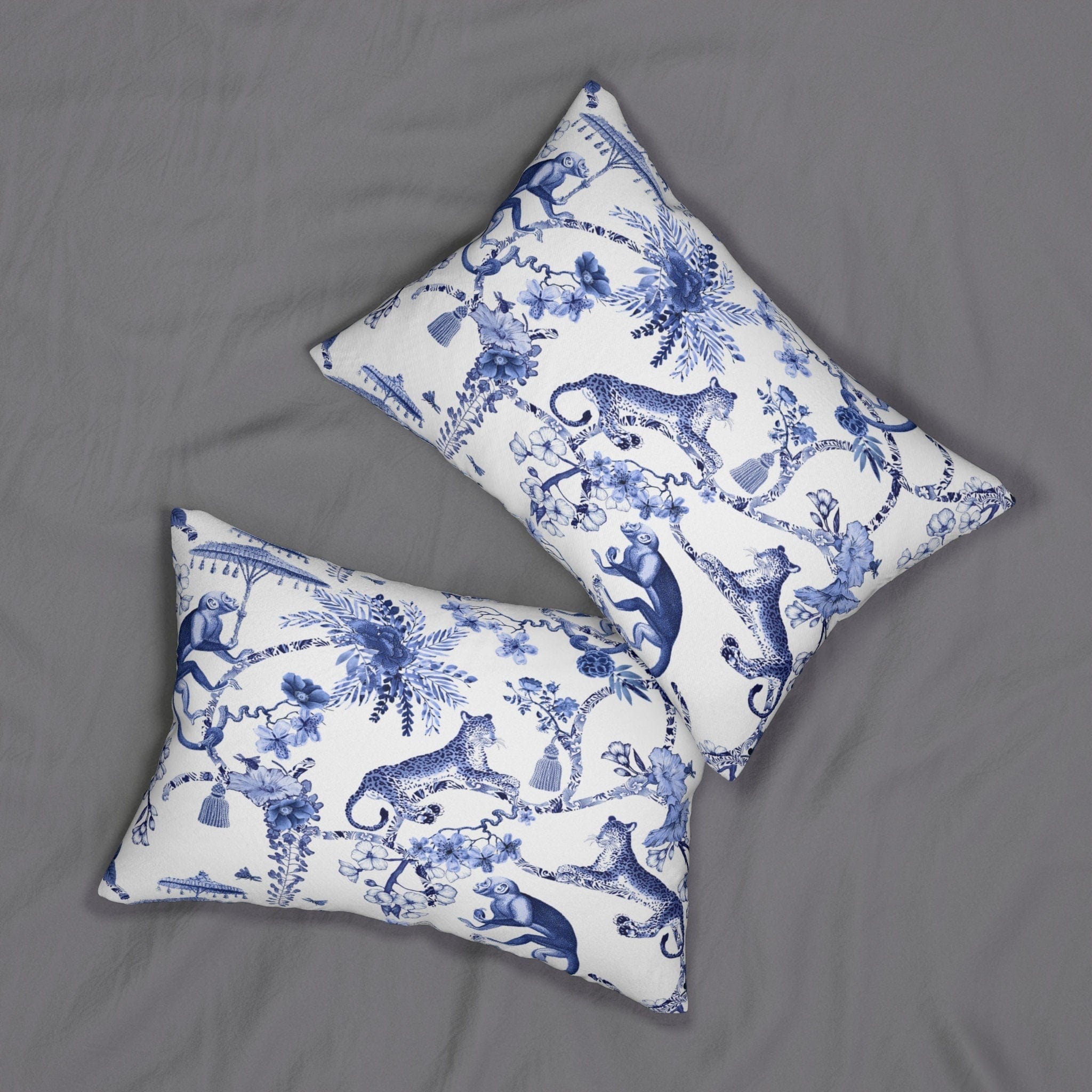 Kate McEnroe New York Chinoiserie Lumbar Pillow, Botanical Toile Bedding Collection, Floral Blue and White Chinoiserie Toile Throw Pillow with InsertThrow Pillows28157272031391349351