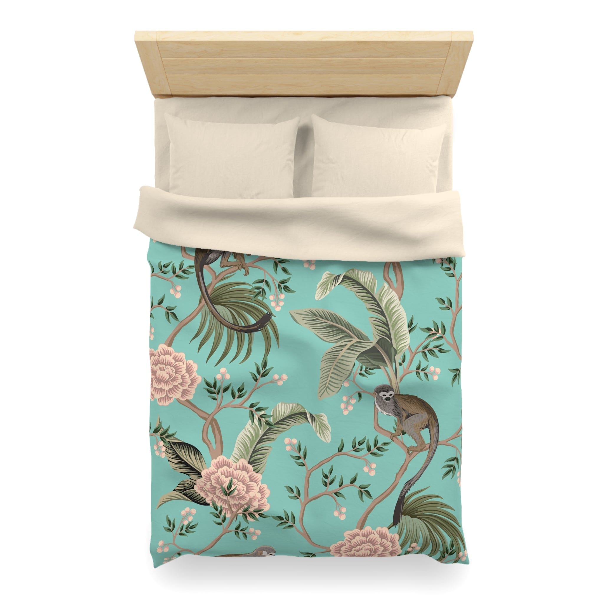 Kate McEnroe New York Chinoiserie Monkey Floral Duvet Cover, Teal Pink Botanical BeddingDuvet Covers19957813813898245243