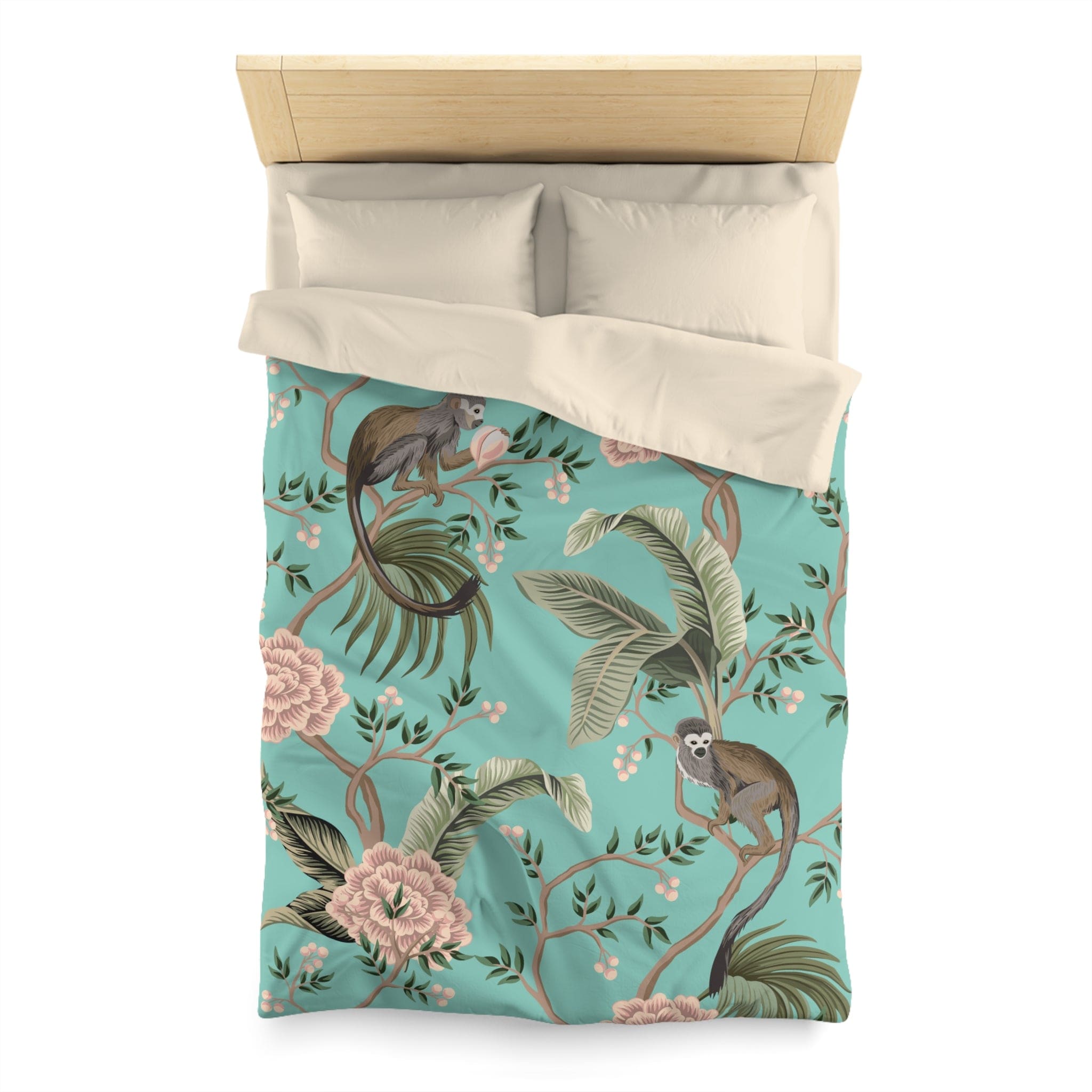 Kate McEnroe New York Chinoiserie Monkey Floral Duvet Cover, Teal Pink Botanical BeddingDuvet Covers19957813813898245243