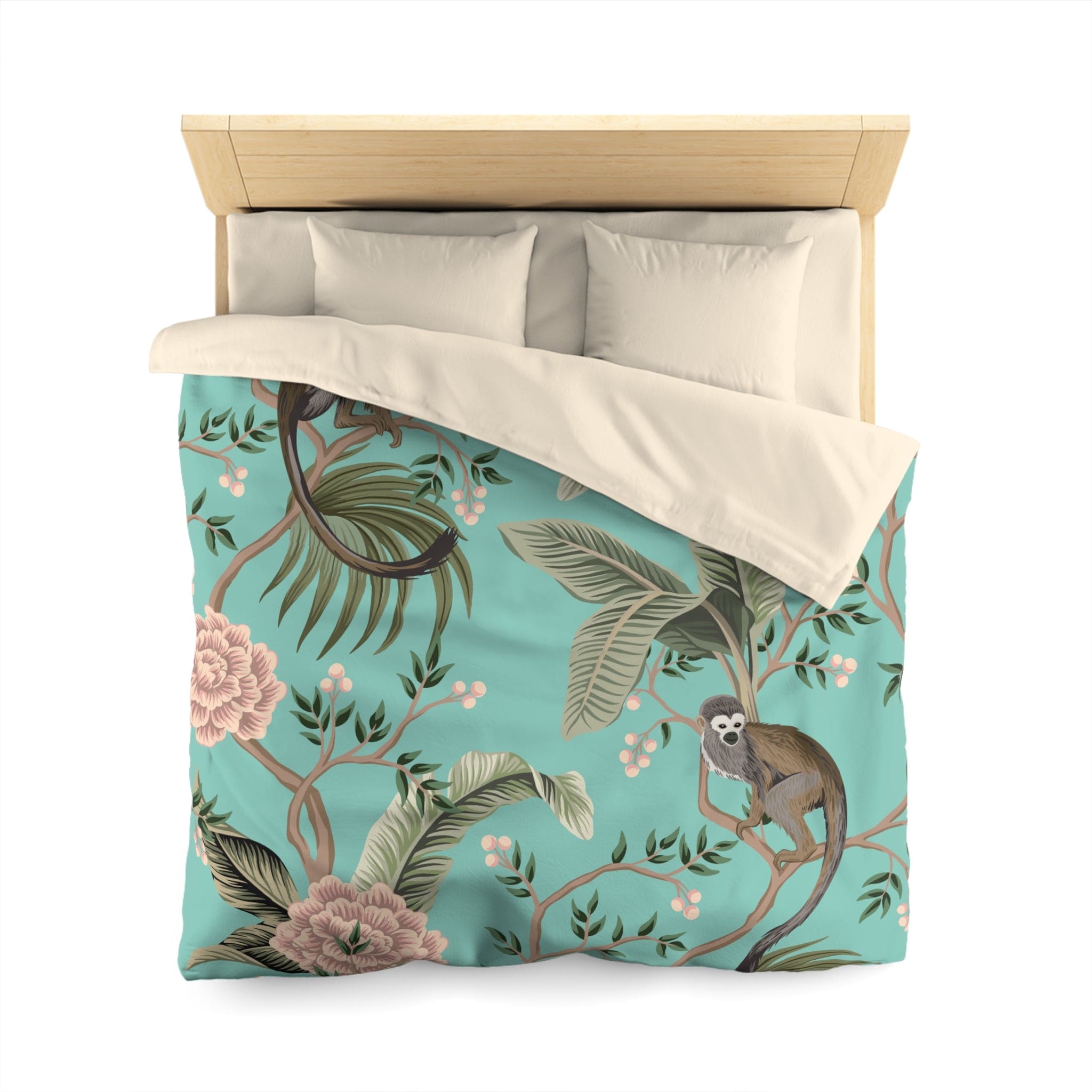 Kate McEnroe New York Chinoiserie Monkey Floral Duvet Cover, Teal Pink Botanical BeddingDuvet Covers19957813813898245243