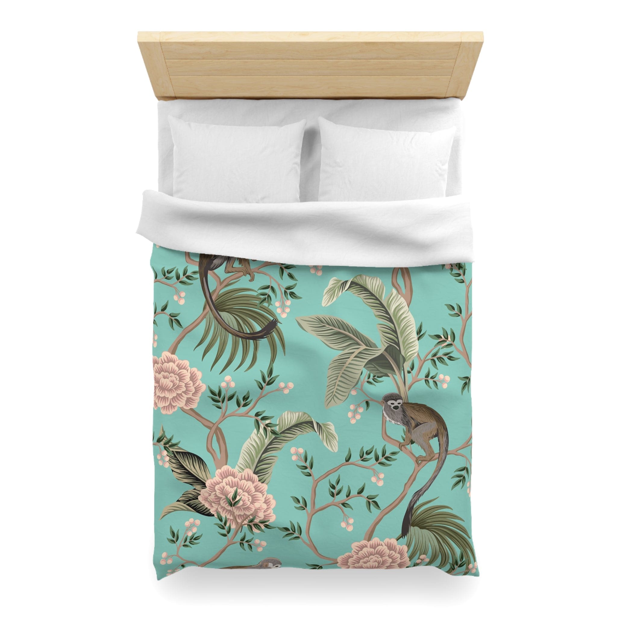 Kate McEnroe New York Chinoiserie Monkey Floral Duvet Cover, Teal Pink Botanical BeddingDuvet Covers19957813813898245243