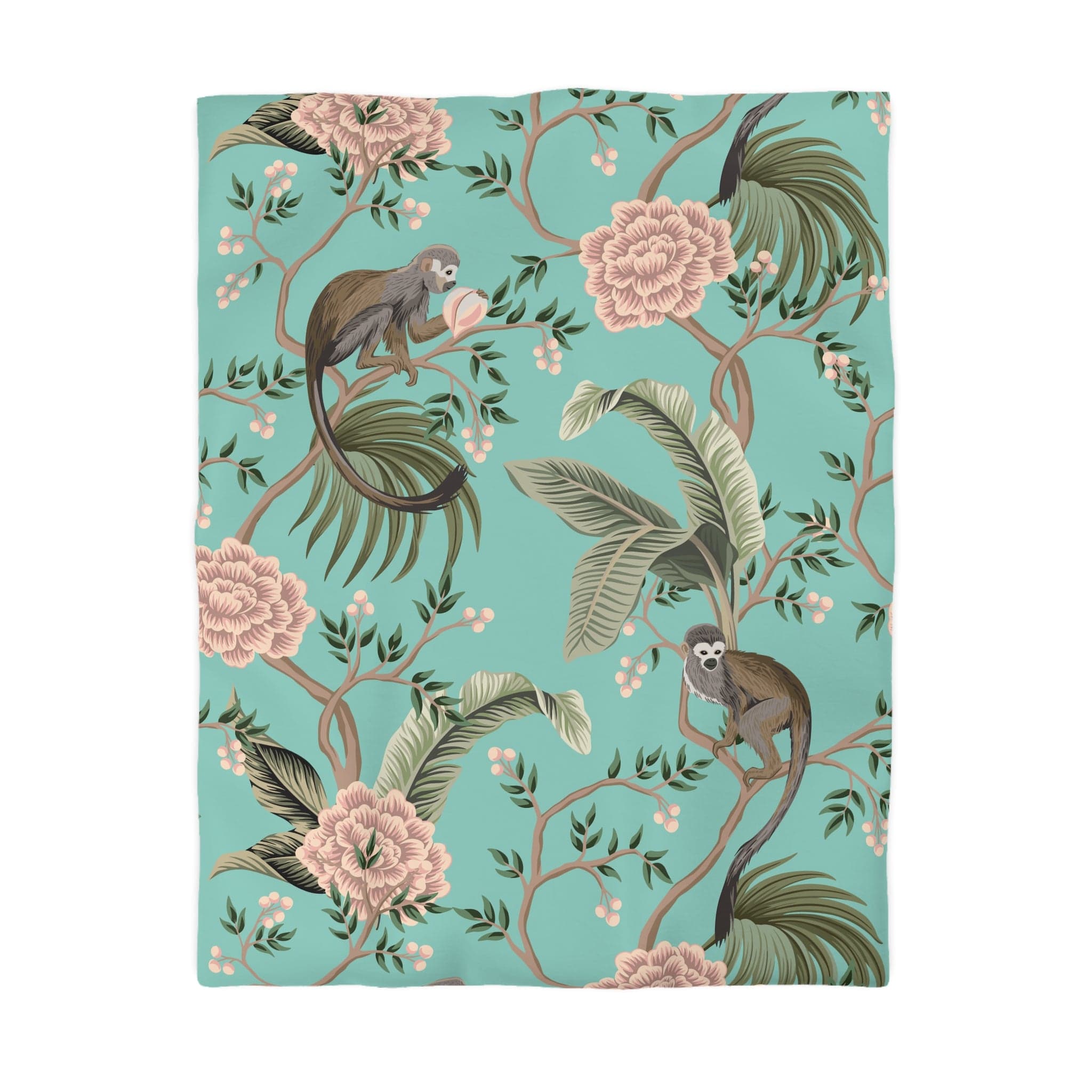 Kate McEnroe New York Chinoiserie Monkey Floral Duvet Cover, Teal Pink Botanical BeddingDuvet Covers19957813813898245243