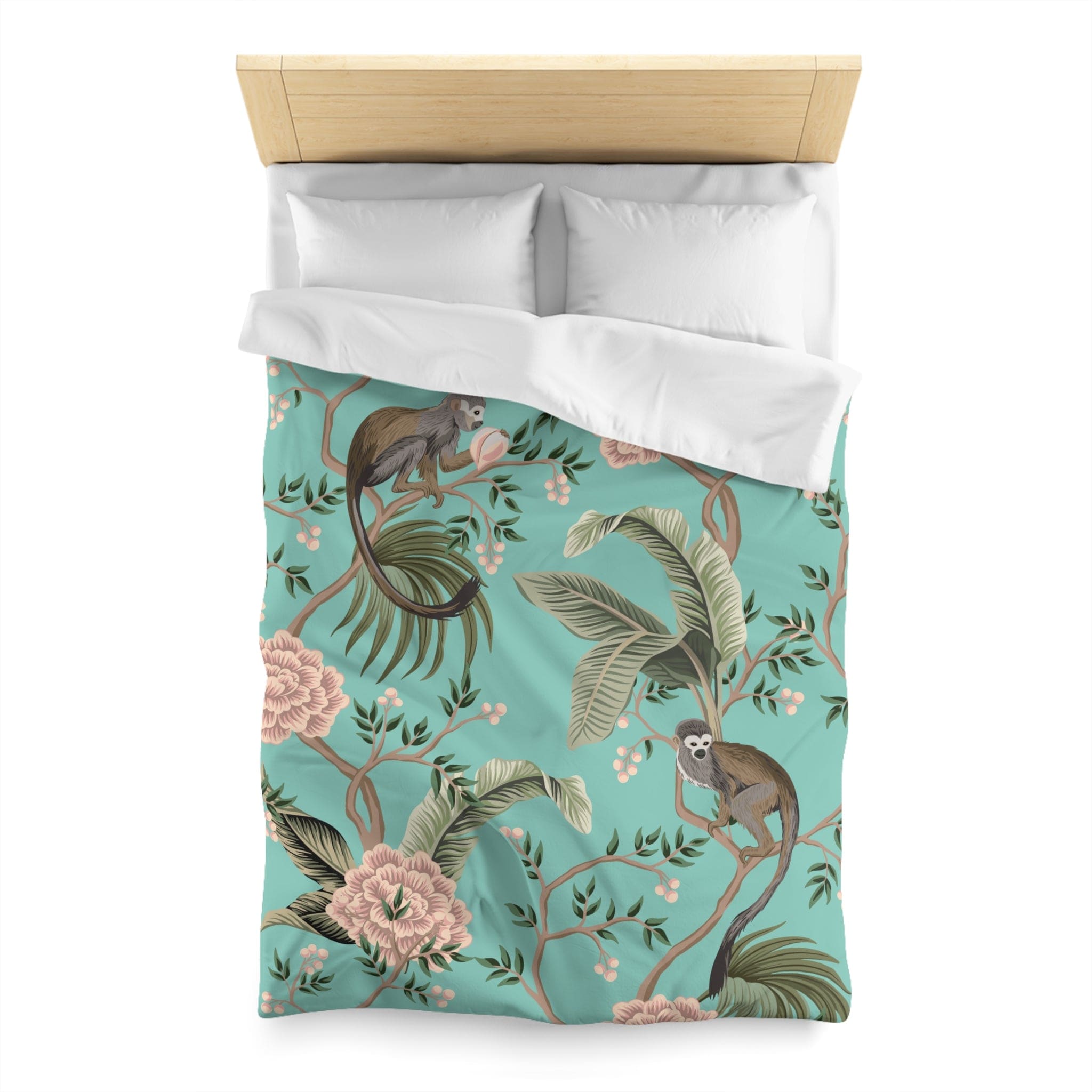 Kate McEnroe New York Chinoiserie Monkey Floral Duvet Cover, Teal Pink Botanical BeddingDuvet Covers19957813813898245243
