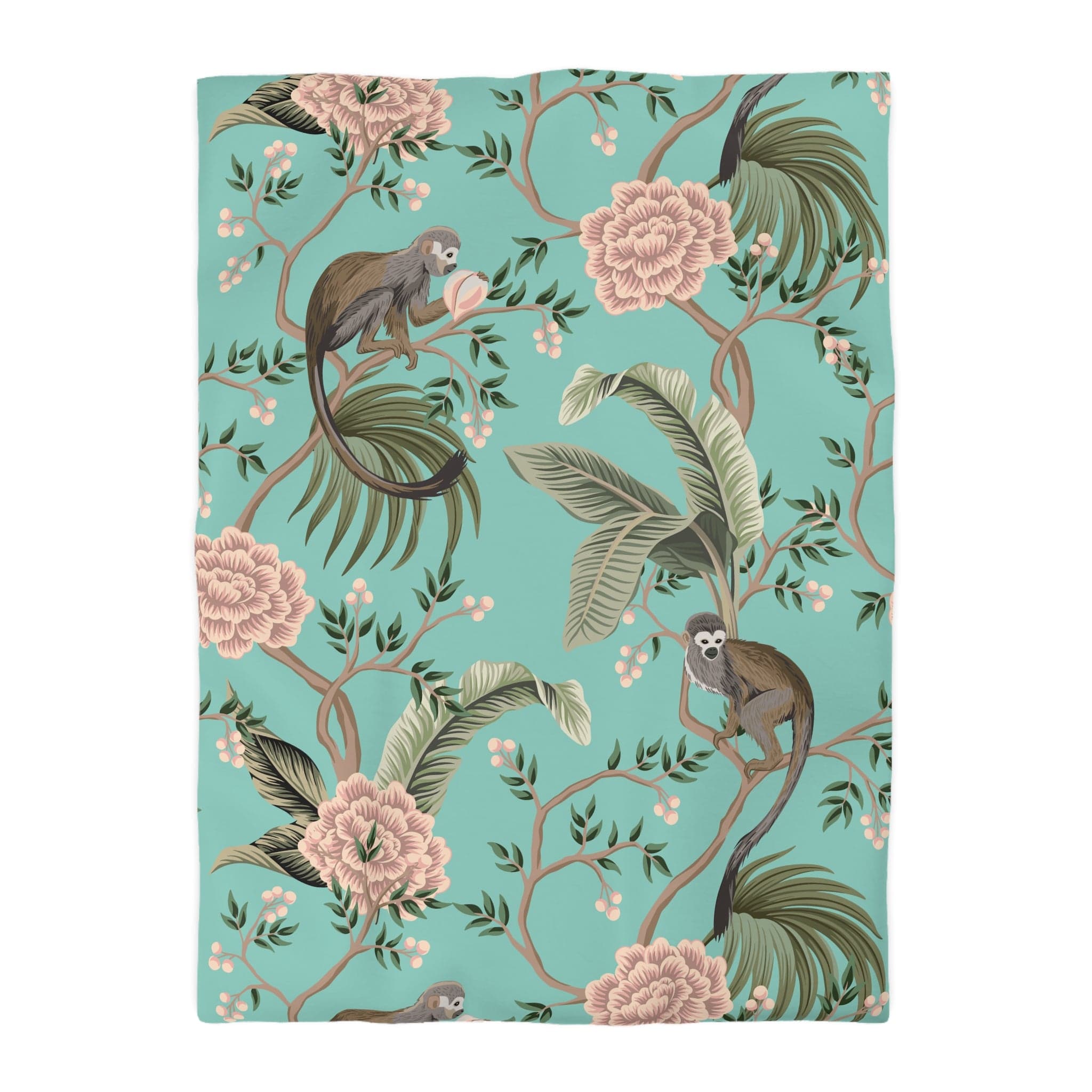 Kate McEnroe New York Chinoiserie Monkey Floral Duvet Cover, Teal Pink Botanical BeddingDuvet Covers19957813813898245243