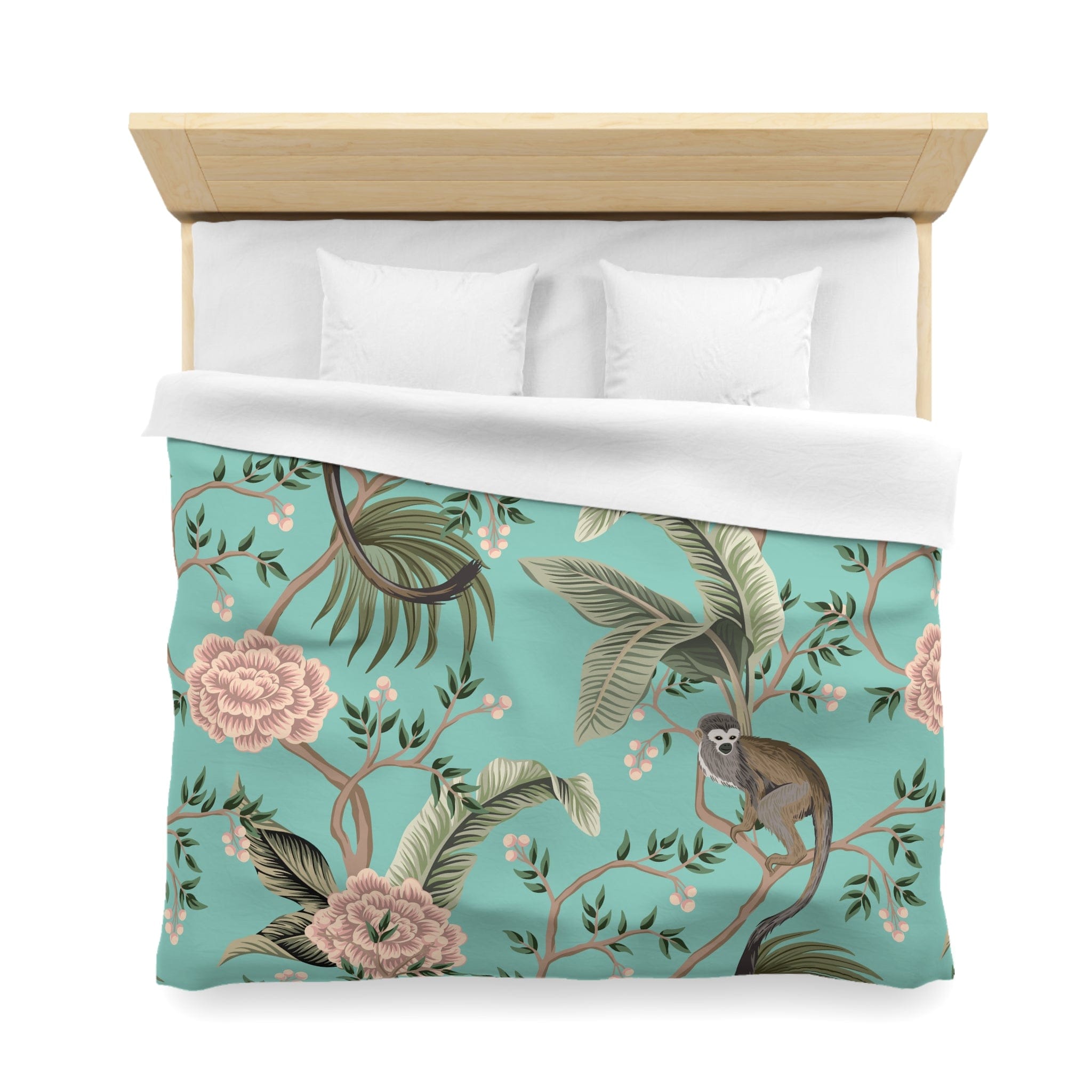 Kate McEnroe New York Chinoiserie Monkey Floral Duvet Cover, Teal Pink Botanical BeddingDuvet Covers19957813813898245243