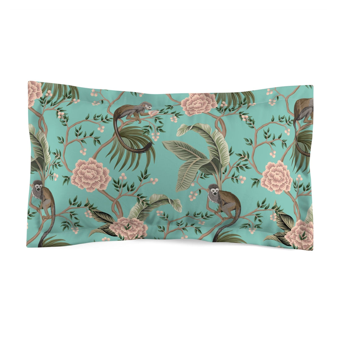 Kate McEnroe New York Chinoiserie Monkey Floral Pillow Sham, Teal Pink Botanical Toile Bedding Pillow Shams King 18442100797502534805