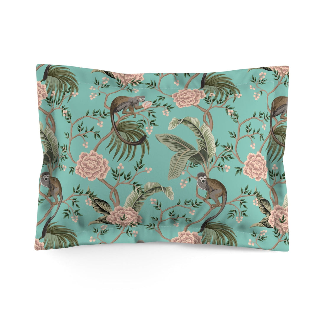 Kate McEnroe New York Chinoiserie Monkey Floral Pillow Sham, Teal Pink Botanical Toile BeddingPillow Shams12407340905099844920