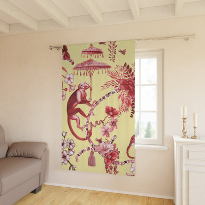 Kate McEnroe New York Chinoiserie Pagoda Botanical Toile Blackout Window Curtains, Yellow Red Floral Farmhouse DrapesWindow Curtains17299029116900510366