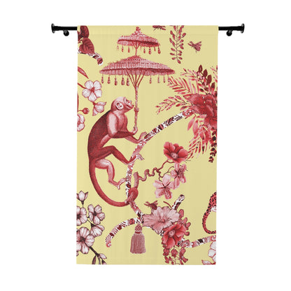 Kate McEnroe New York Chinoiserie Pagoda Botanical Toile Blackout Window Curtains, Yellow Red Floral Farmhouse DrapesWindow Curtains17299029116900510366