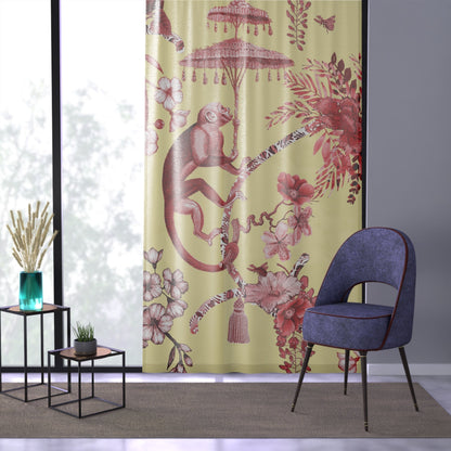 Kate McEnroe New York Chinoiserie Pagoda Botanical Toile Sheer Window Curtains, Yellow Red Floral Farmhouse DrapesWindow Curtains32228214383047137439