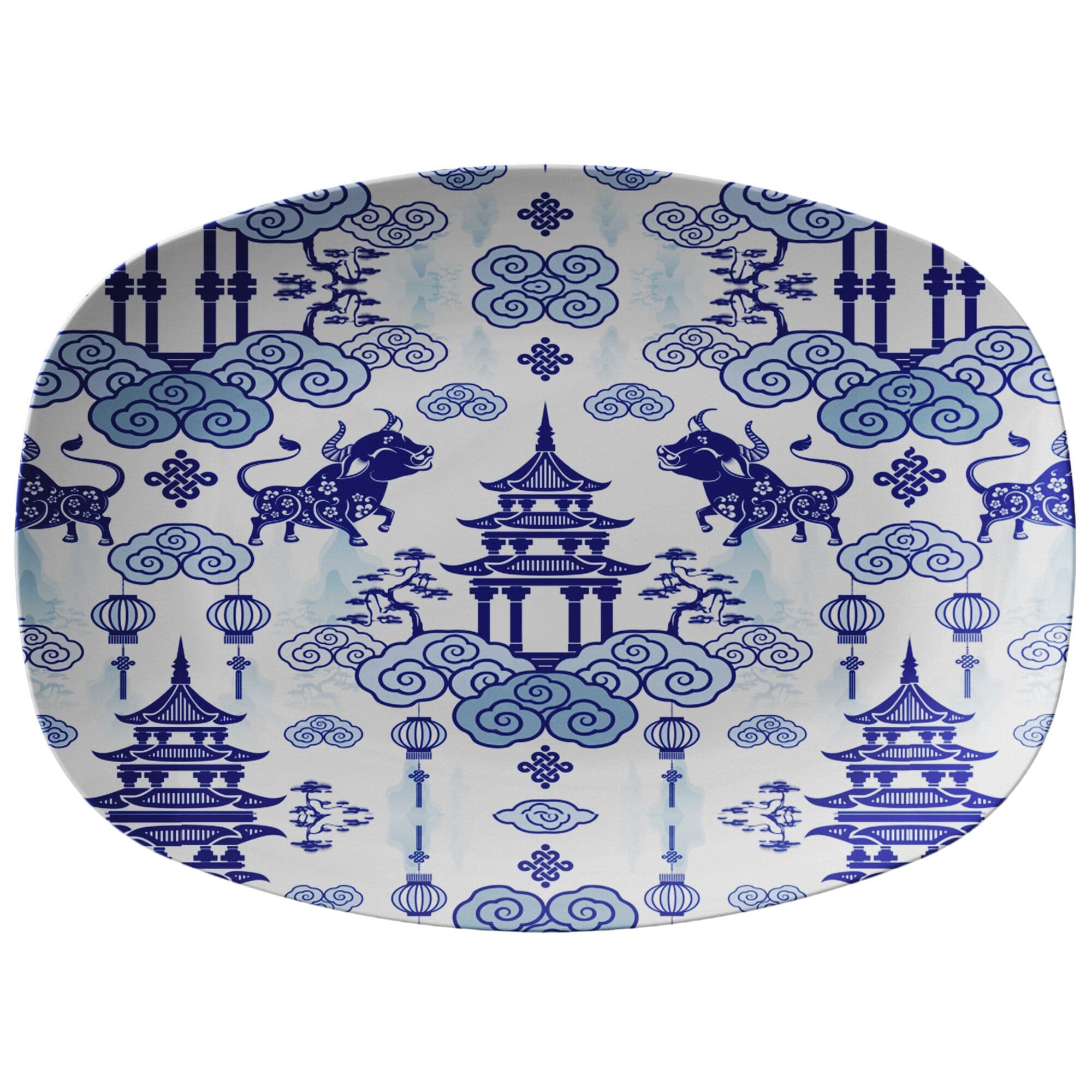 Kate McEnroe New York Chinoiserie Pagoda Bulls Platter Serving Platters 9727