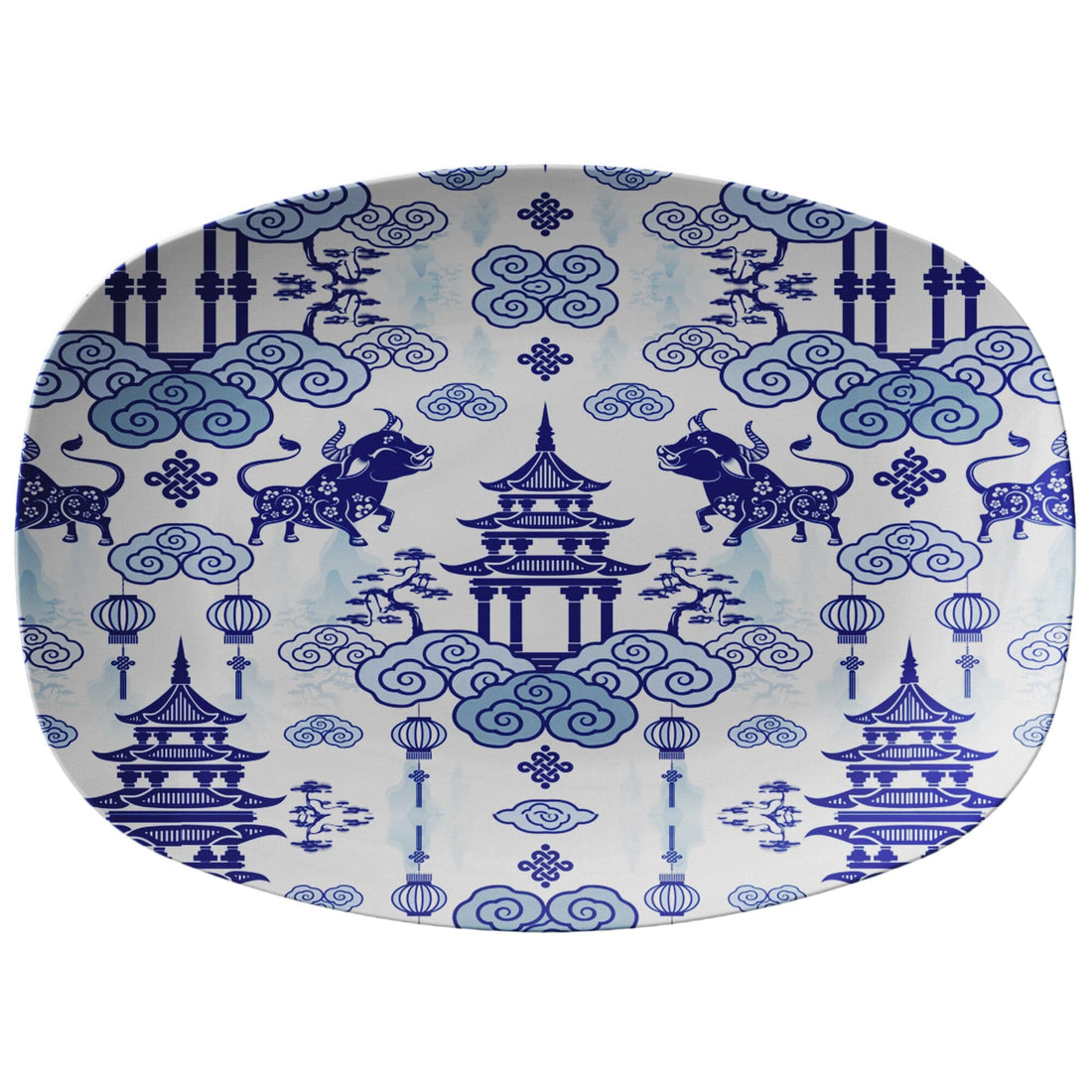 Kate McEnroe New York Chinoiserie Pagoda Bulls PlatterServing Platters9727