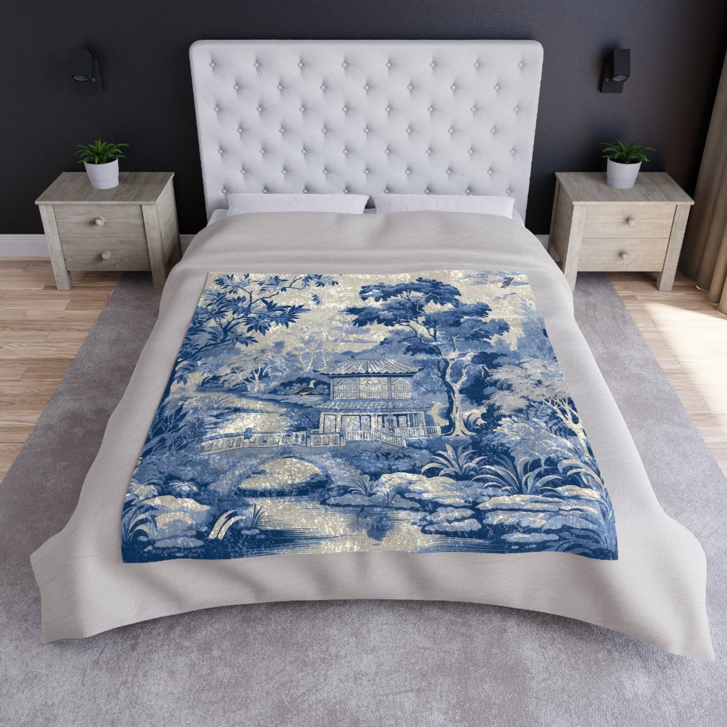 Kate McEnroe New York Chinoiserie Pagoda Floral Crushed Velvet Blanket, Country Farmhouse, Grandmillenial, Rustic Chic Living Room, Bedroom Decor - 122381123Blankets18432458006333650056