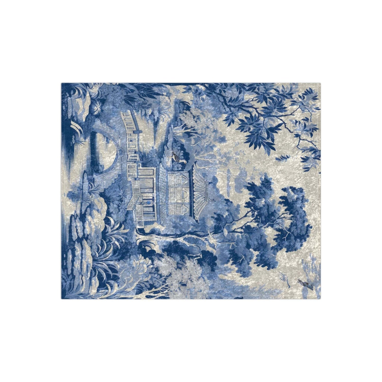 Kate McEnroe New York Chinoiserie Pagoda Floral Crushed Velvet Blanket, Country Farmhouse, Grandmillenial, Rustic Chic Living Room, Bedroom Decor - 122381123Blankets18432458006333650056