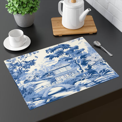 Kate McEnroe New York Chinoiserie Pagoda Floral Fabric Placemat, Country Farmhouse Table Linens, Wedding Table Decor, Grandmillenial Kitchen Decor - 11998823 26186172390539960041