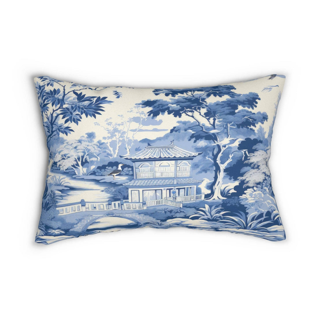 Kate McEnroe New York Chinoiserie Pagoda Floral Lumbar Pillow, Country Farmhouse Grandmillenial Living Room, Bedroom Accent Pillow - 12058823Lumbar Pillows21141585544401696250