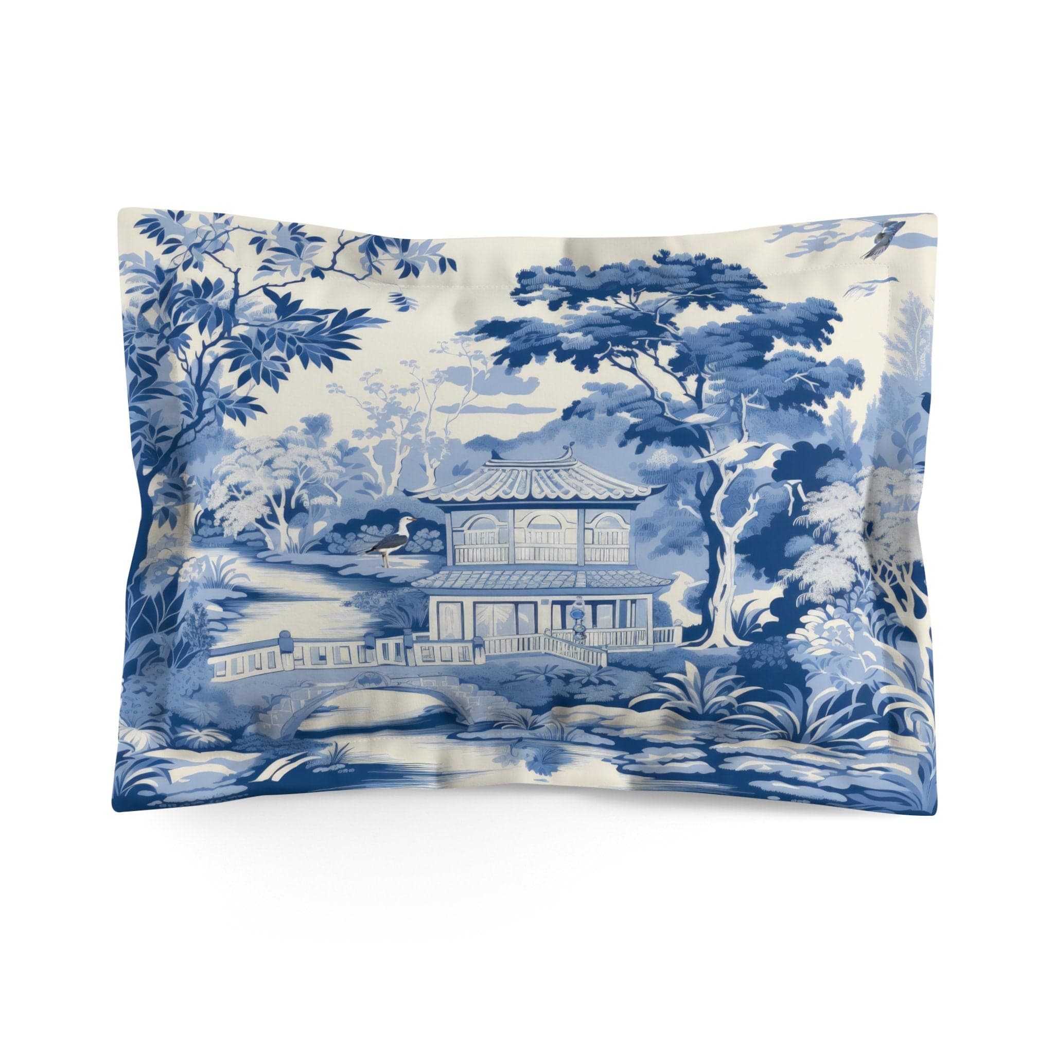 Kate McEnroe New York Chinoiserie Pagoda Floral Pillow Sham, Country Farmhouse Grandmillenial Bedroom Pillow Covers, Rustic Chic Bedroom Decor - 12068823Pillow Shams19450706223681471825