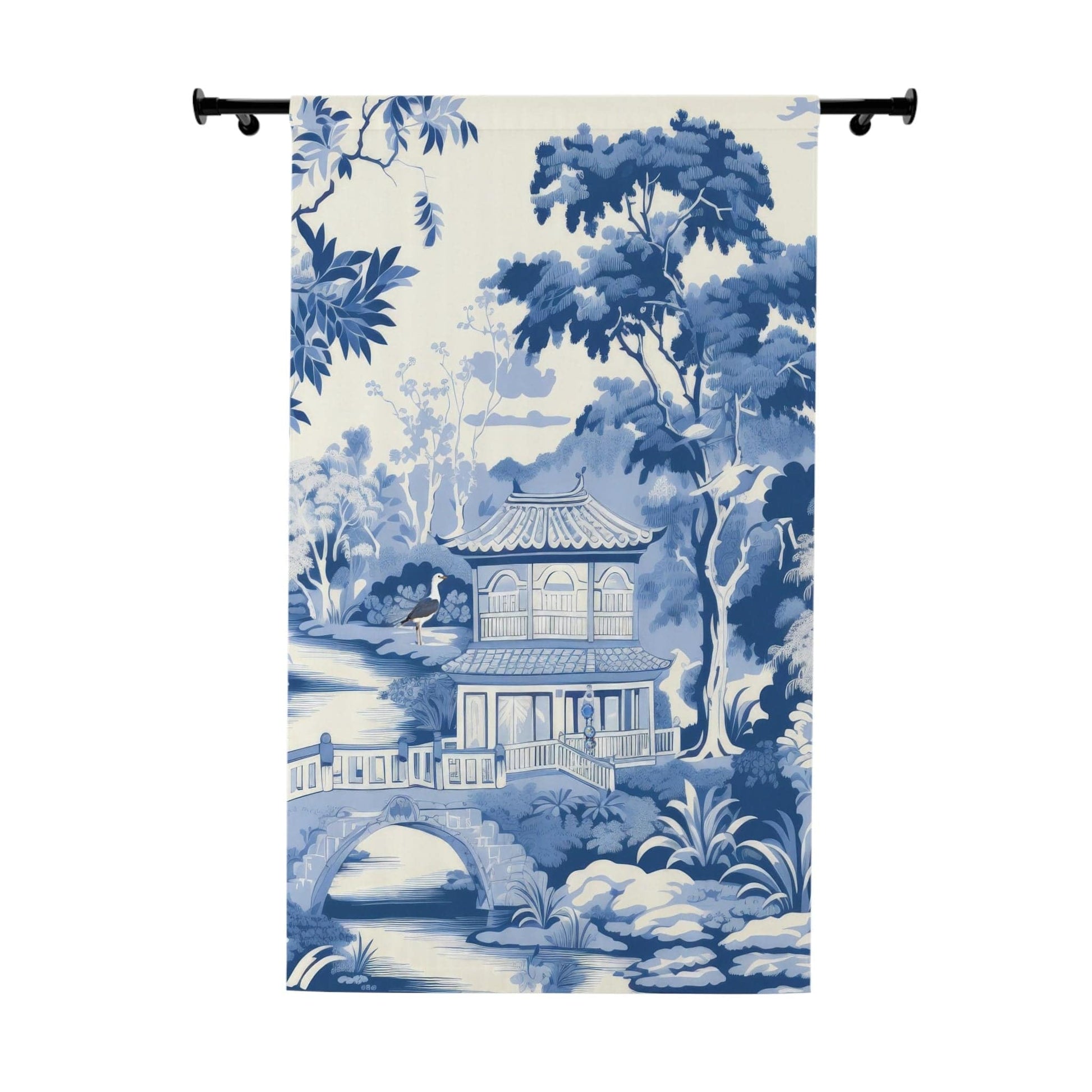Kate McEnroe New York Chinoiserie Pagoda Floral Window Curtains, Country Farmhouse Grandmillenial Traditional Asian Country Scene Curtain Panels 11208823