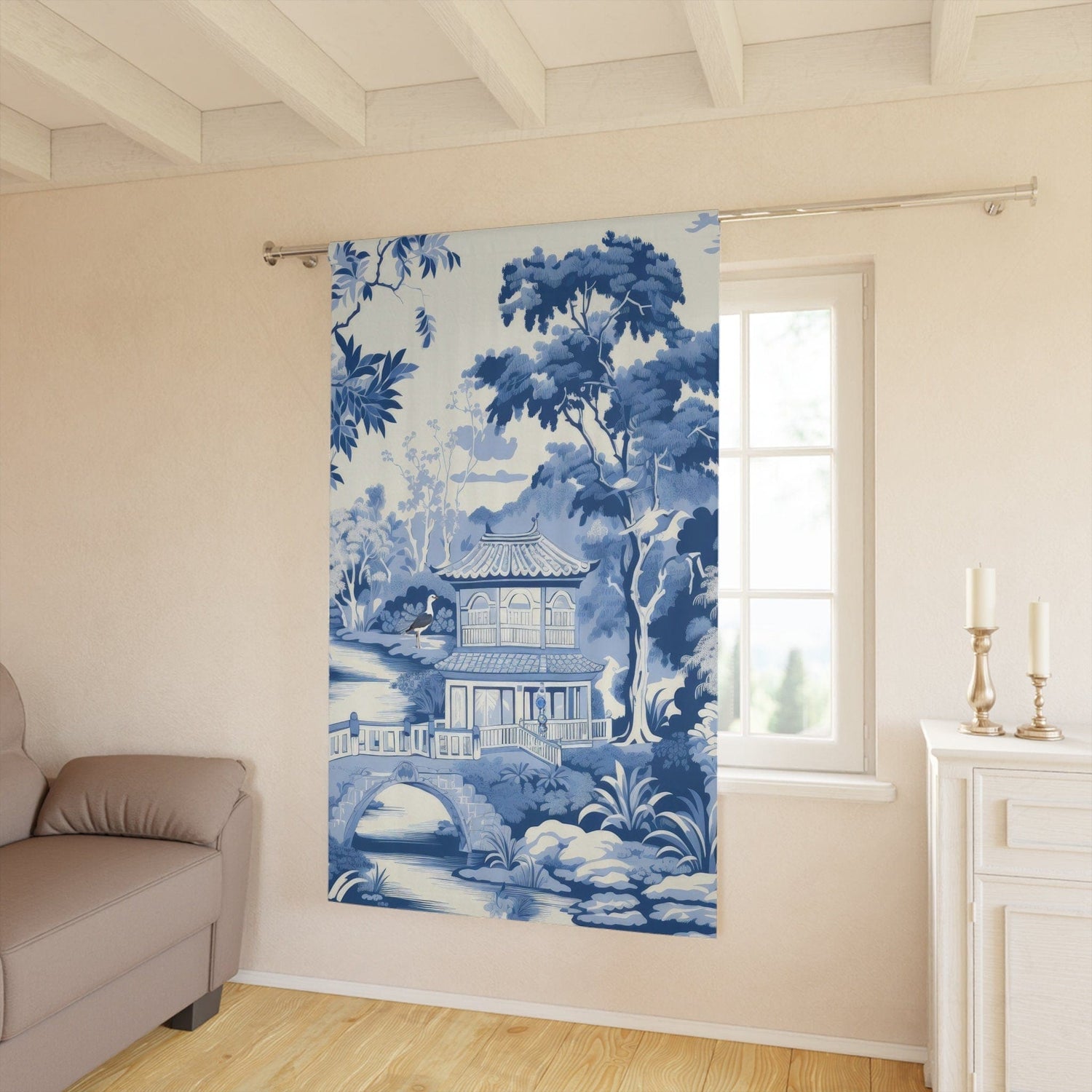 Kate McEnroe New York Chinoiserie Pagoda Floral Window Curtains, Country Farmhouse Grandmillenial Traditional Asian Country Scene Curtain Panels 11208823Window CurtainsW3D - CHI - AI3 - SH3