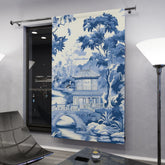 Kate McEnroe New York Chinoiserie Pagoda Floral Window Curtains, Country Farmhouse Grandmillenial Traditional Asian Country Scene Curtain Panels 11208823Window CurtainsW3D - CHI - AI3 - SH3