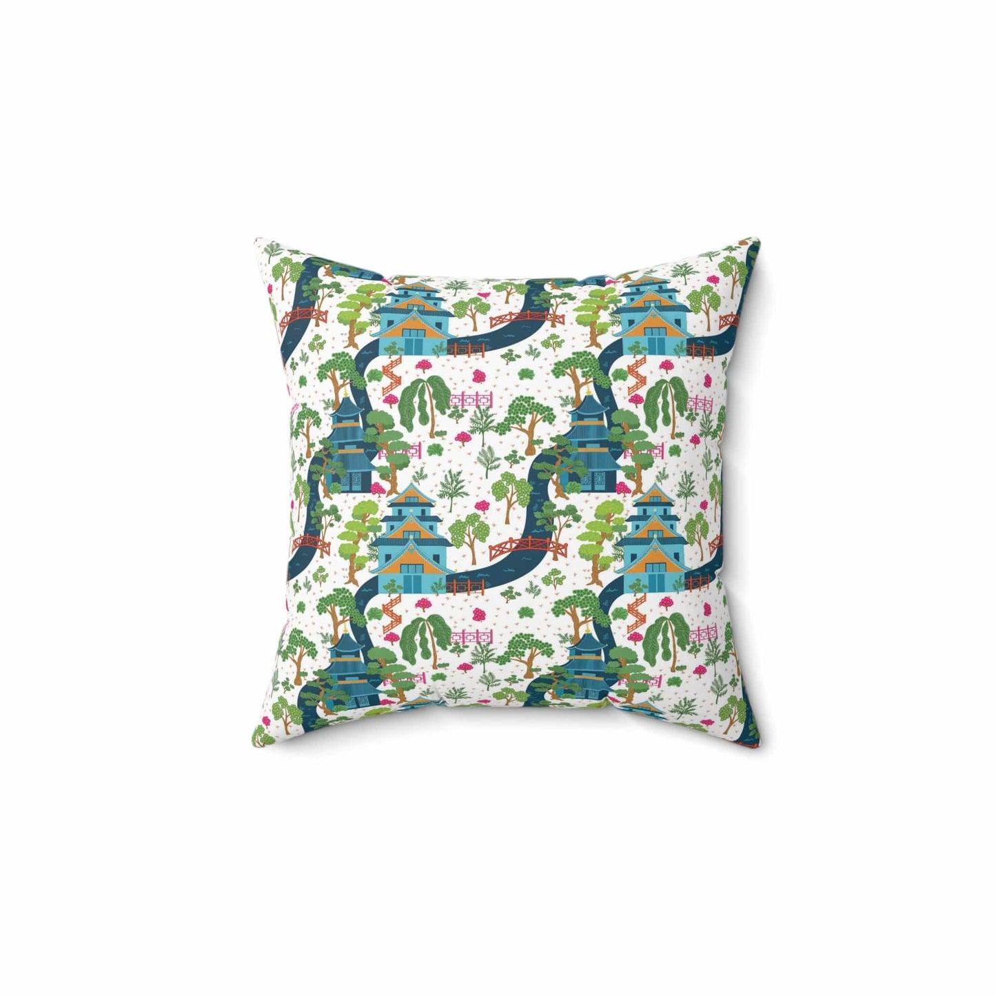 Kate McEnroe New York Chinoiserie Pagoda Garden Pillow with Insert, Oriental Scenic Cushion, Asian-Inspired Throw Pillow KM13819925 Throw Pillows 14" × 14" 27876798841323287249